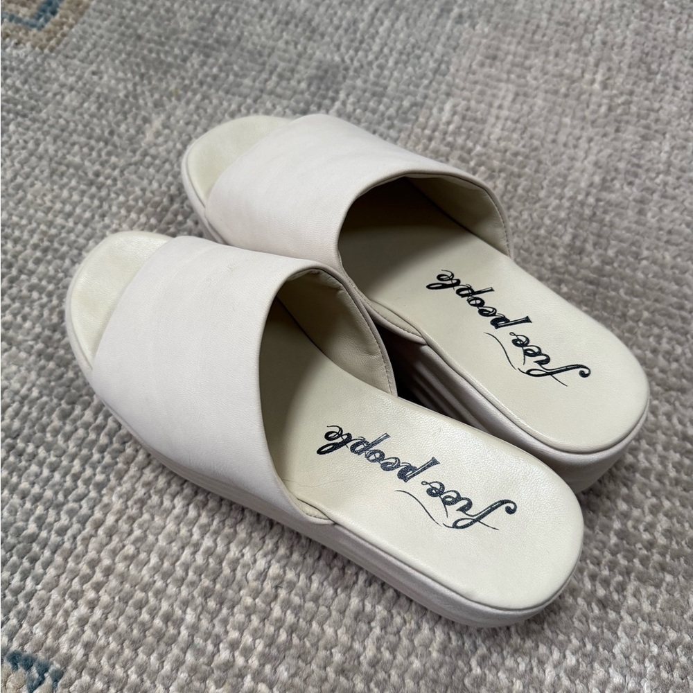 Free People Cream Slide Sandals